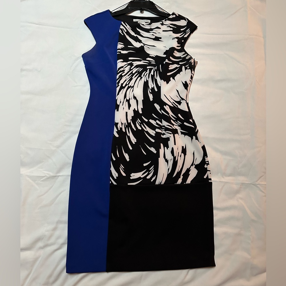 Maggy London Blue/Black Short Sleeve Sheath Dress